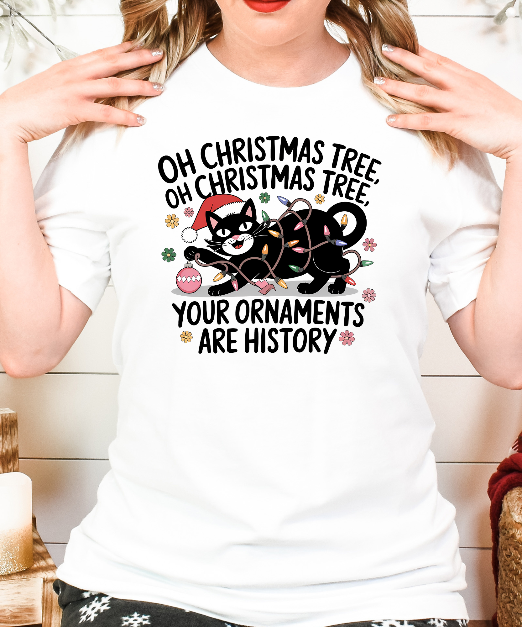 Funny Christmas Cat Tee – Oh Christmass Tree Ornaments Destroyer Shirt