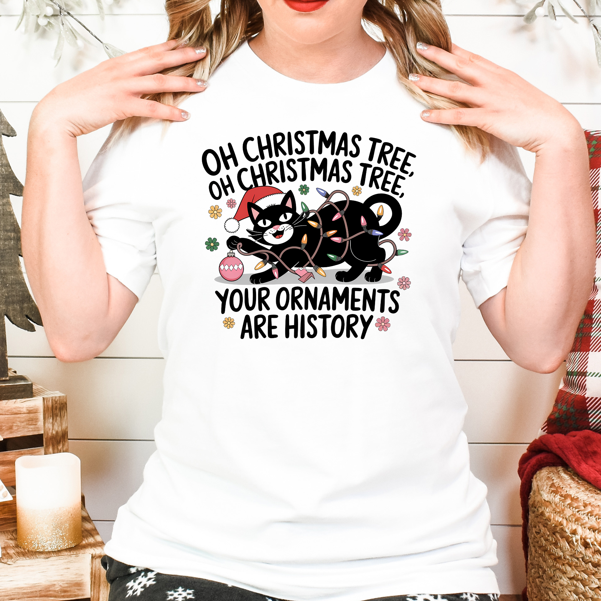 Funny Christmas Cat Tee – Oh Christmass Tree Ornaments Destroyer Shirt