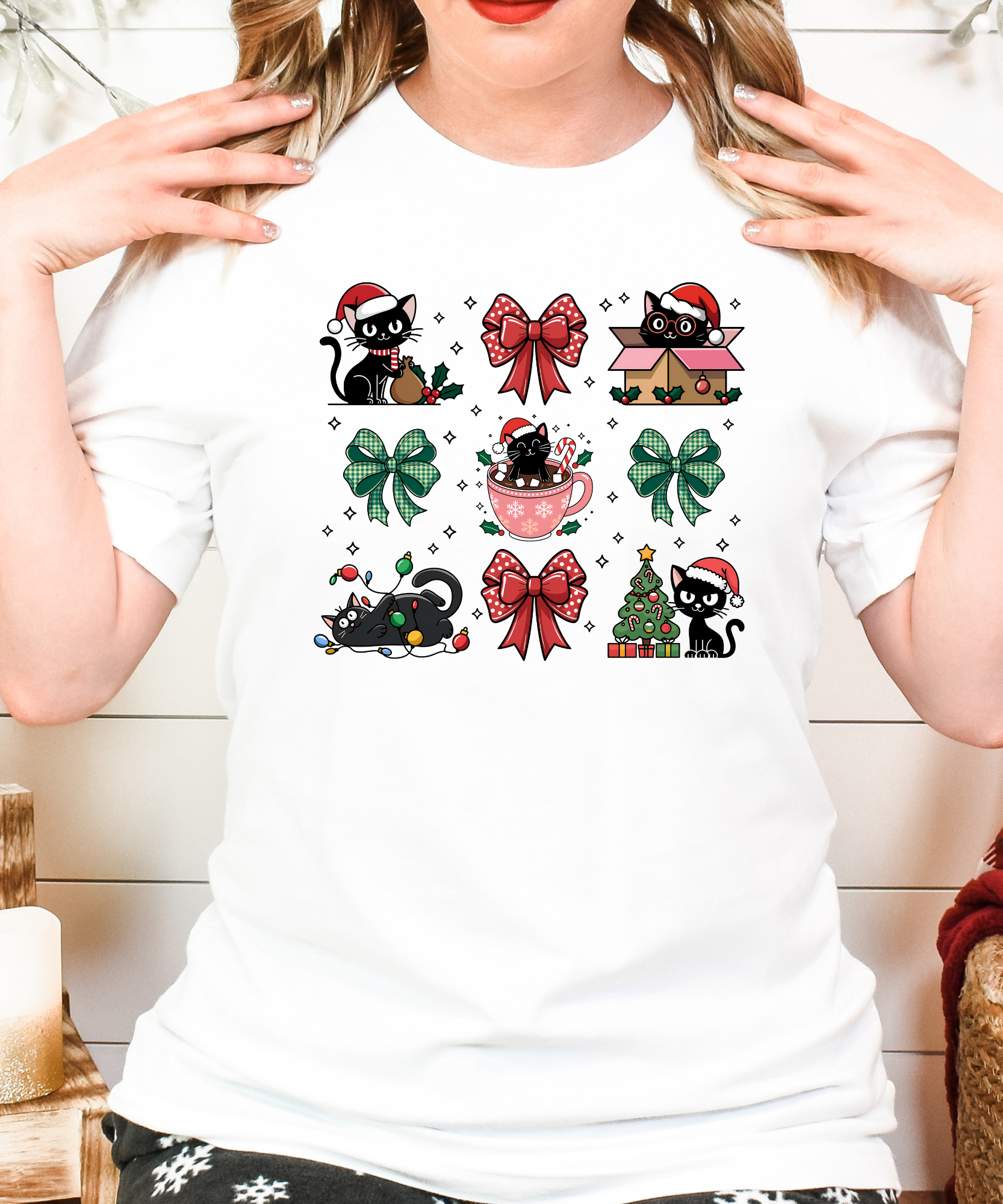 Black Cats Christmas Shirt – Cute Holiday Cat Lover Gift Tee with Bows