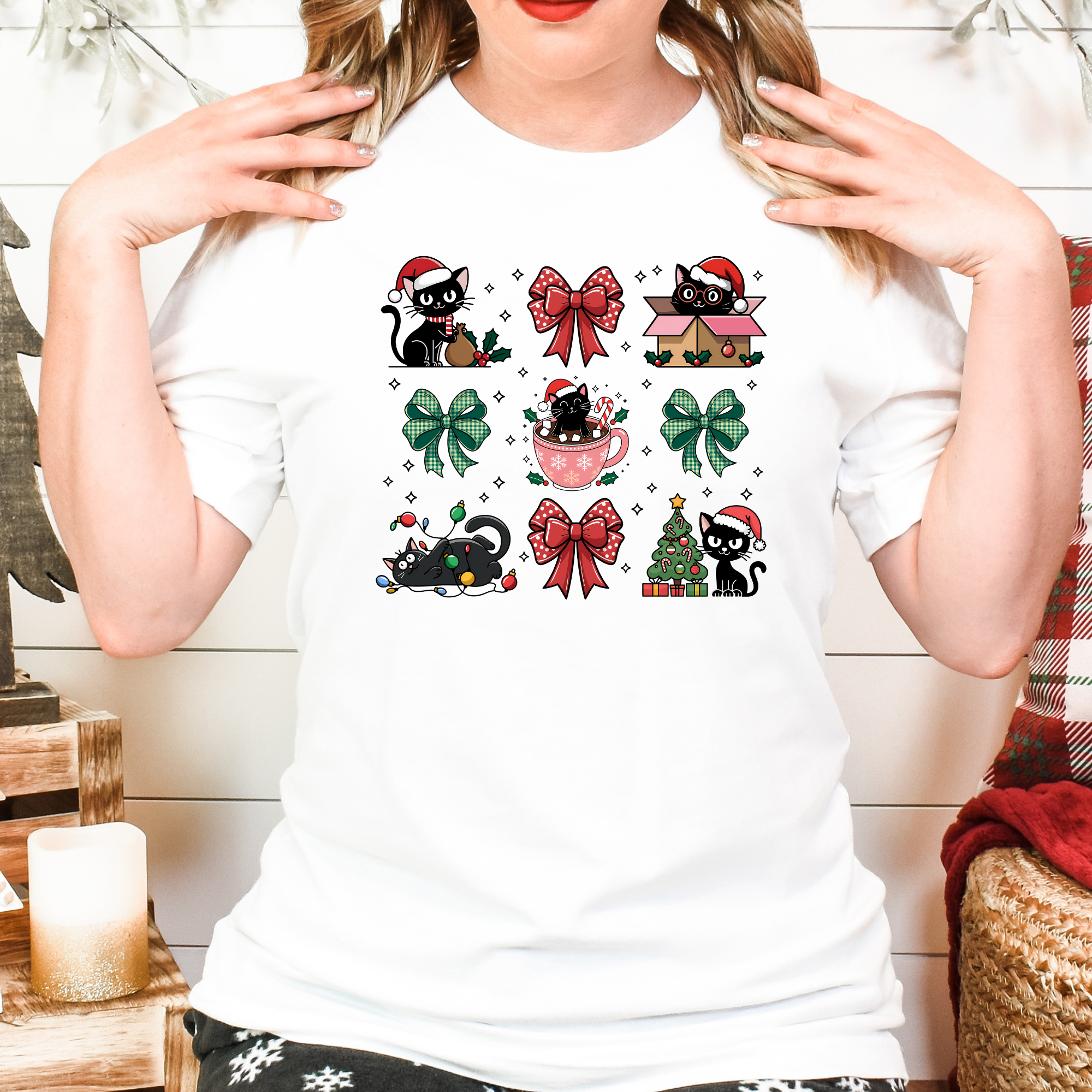 Black Cats Christmas Shirt – Cute Holiday Cat Lover Gift Tee with Bows