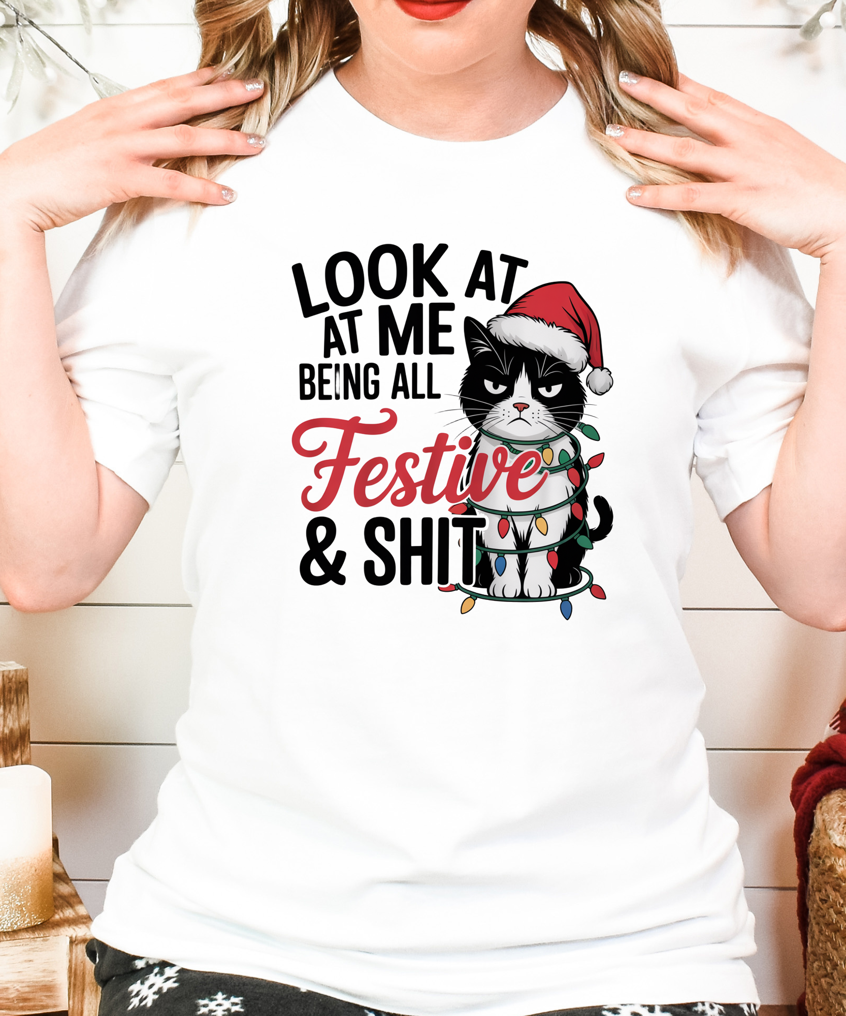 Funny Grumpy Cat Christmas Shirt – Look at Me Being All Festive Tee