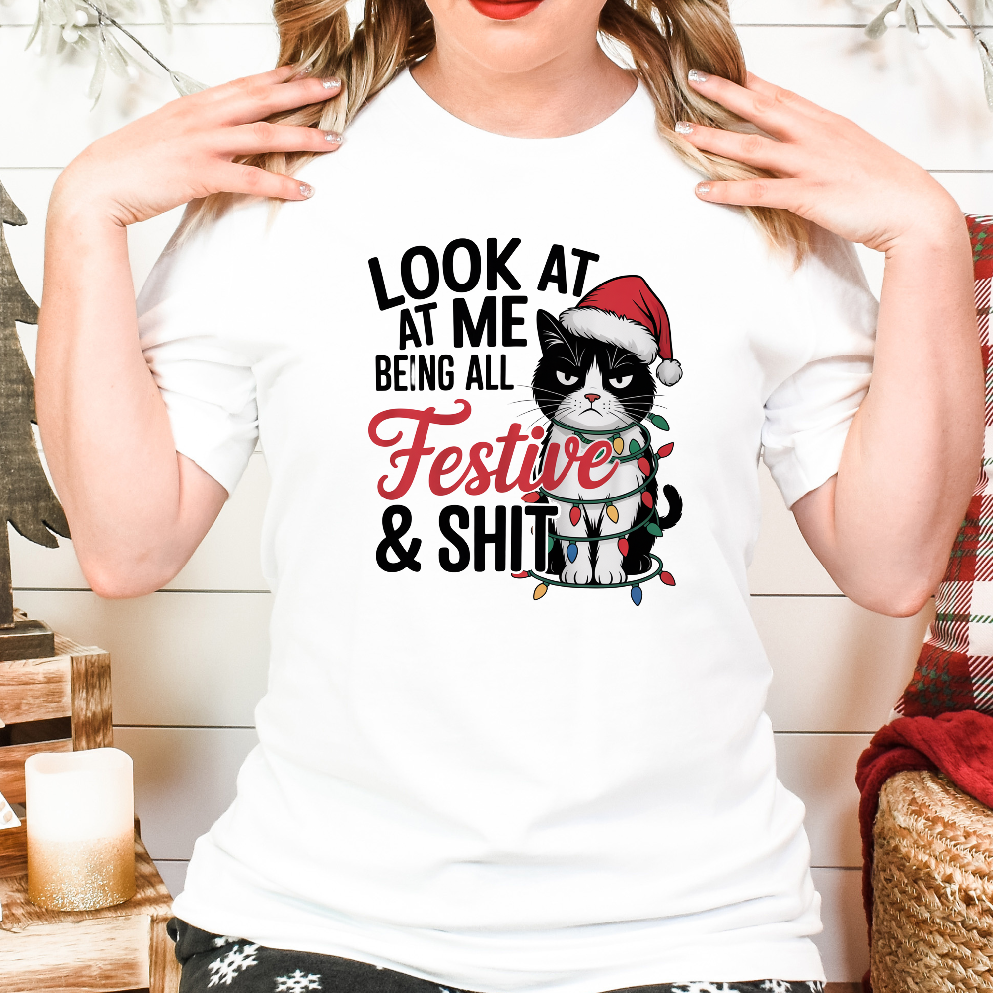 Funny Grumpy Cat Christmas Shirt – Look at Me Being All Festive Tee
