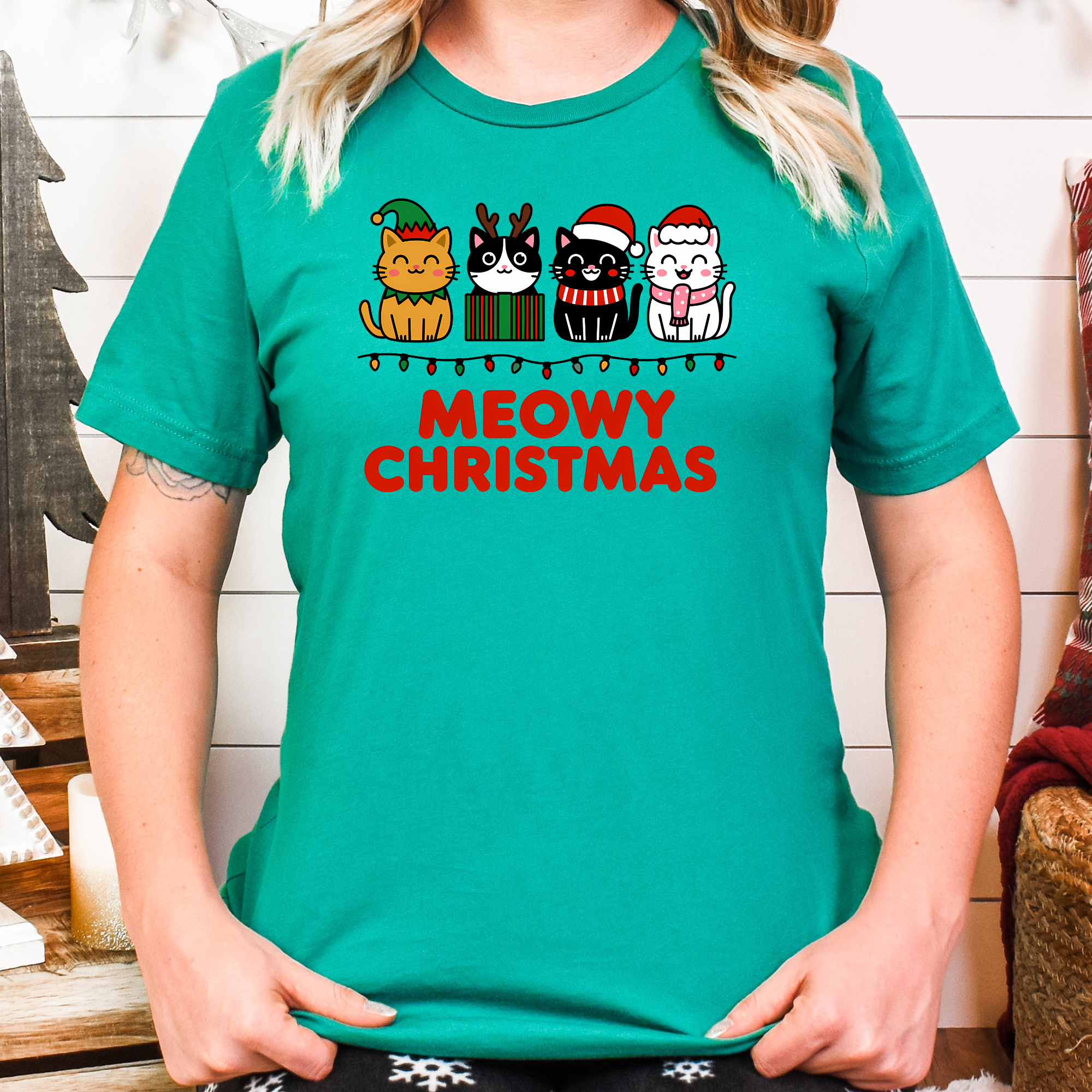 Meowy Christmas Cat Shirt – Cute Holiday Kitty Gift Tee