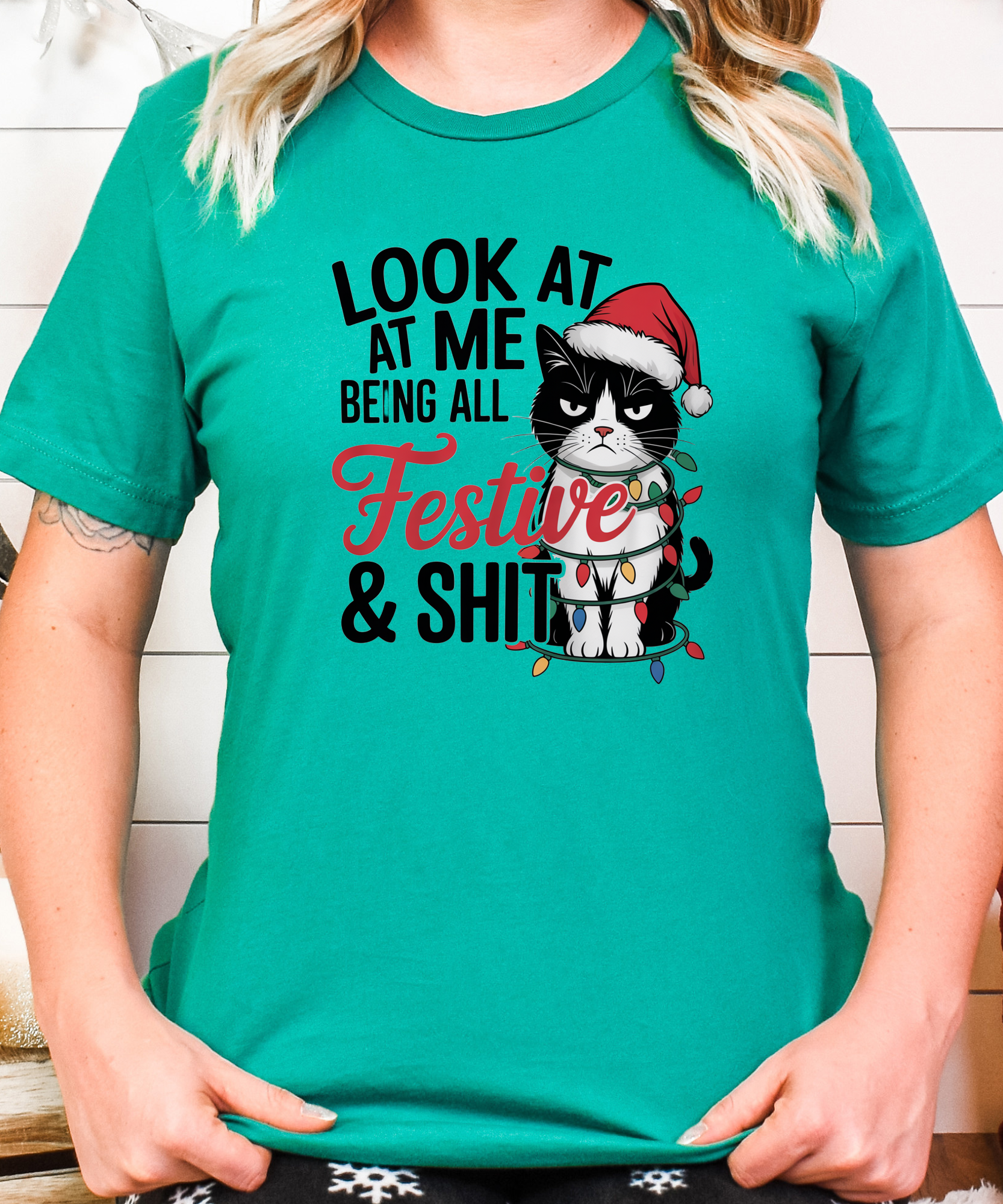 Funny Grumpy Cat Christmas Shirt – Look at Me Being All Festive Tee