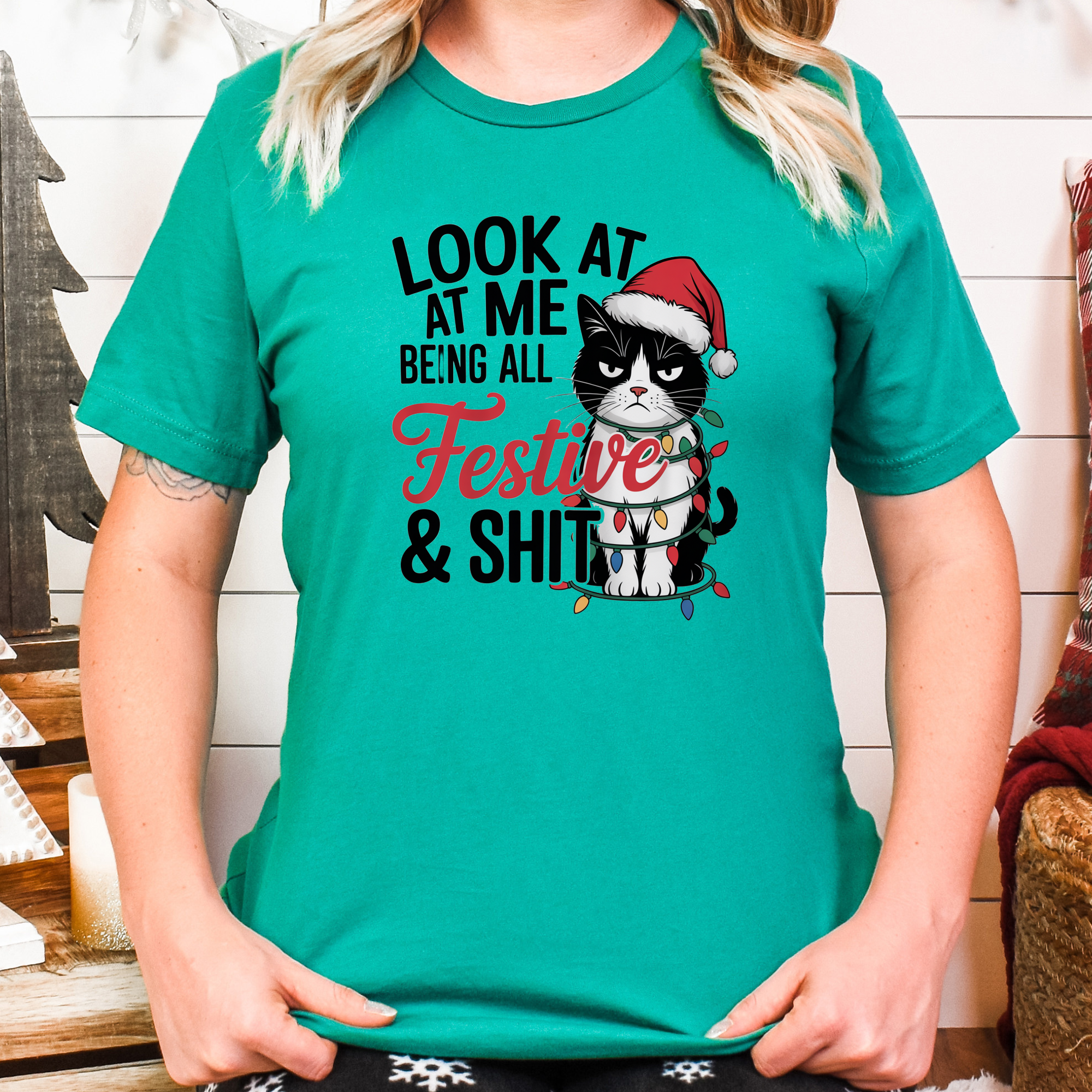 Funny Grumpy Cat Christmas Shirt – Look at Me Being All Festive Tee