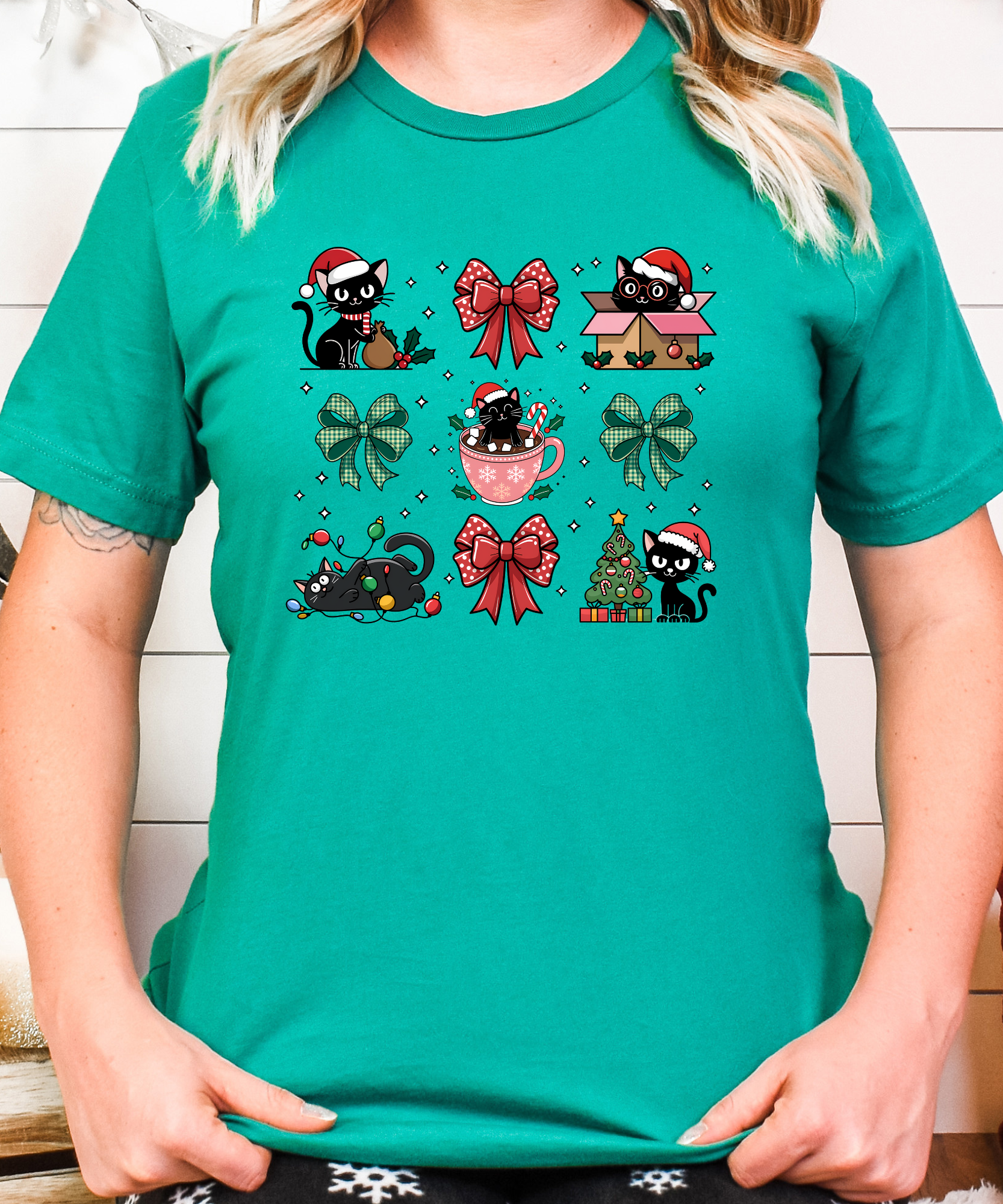 Black Cats Christmas Shirt – Cute Holiday Cat Lover Gift Tee with Bows