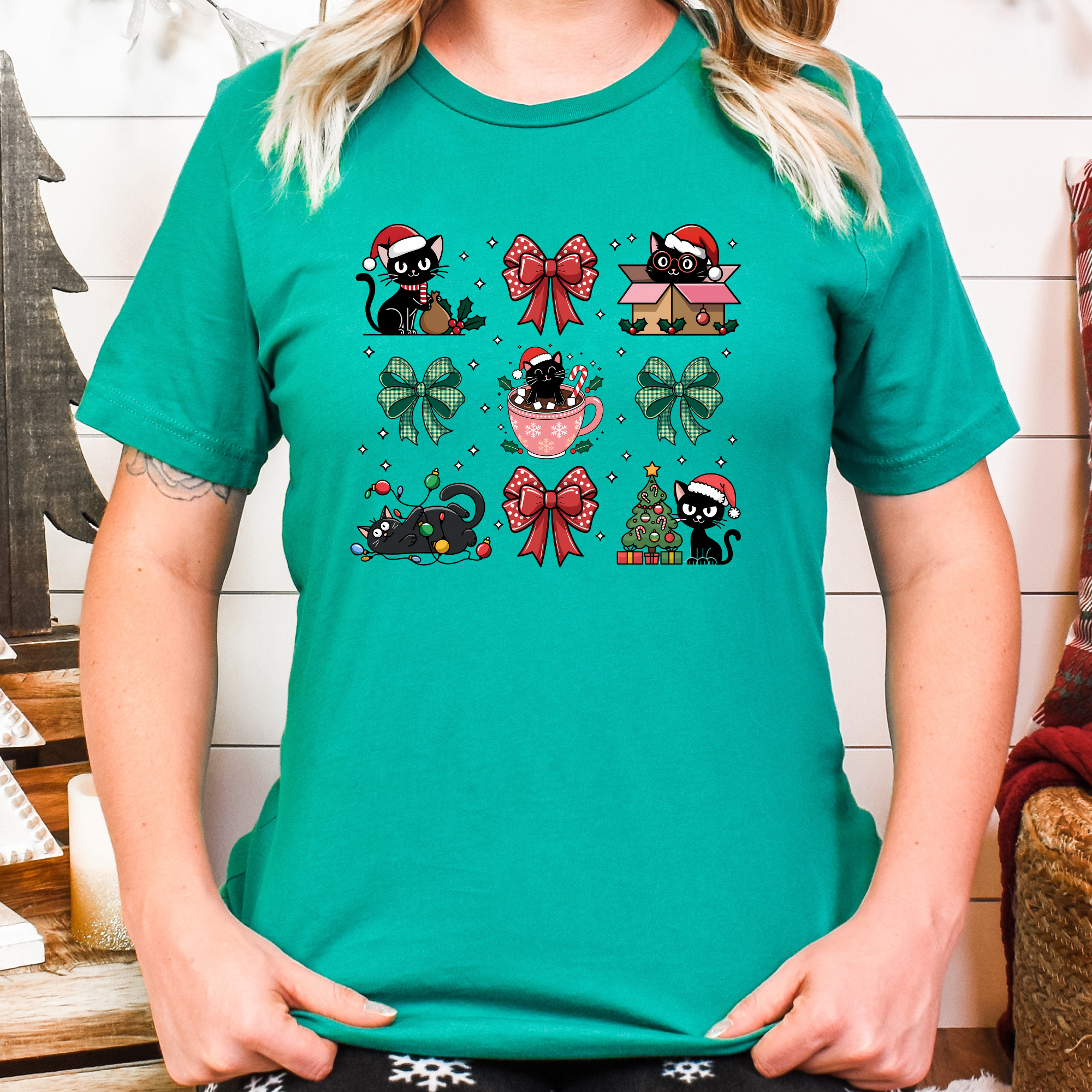 Black Cats Christmas Shirt – Cute Holiday Cat Lover Gift Tee with Bows