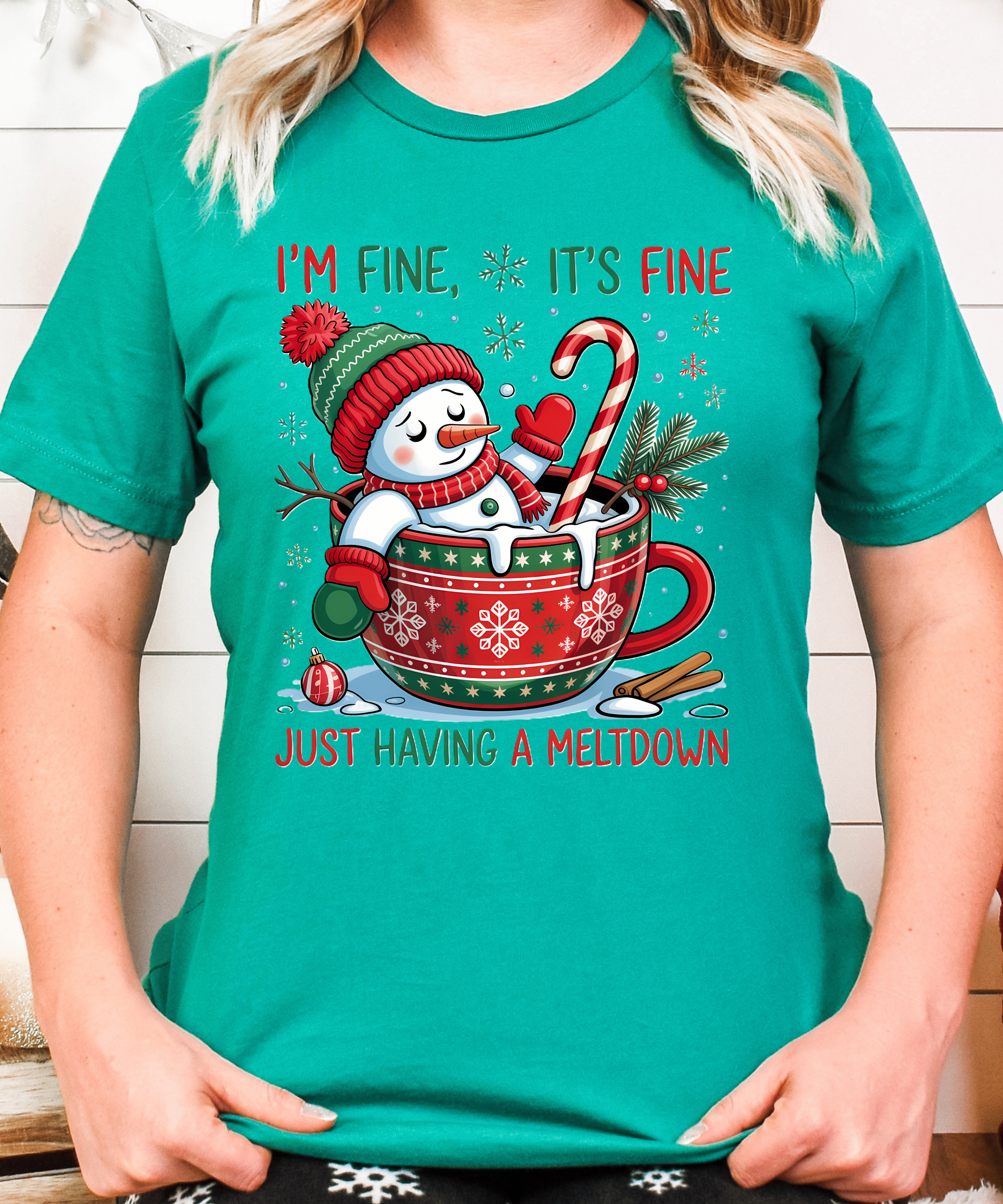 Funny Xmas Snowman Shirt Holiday Humor Meltdown Tee Cute Winter Coffee Gift Festive Party Outfit