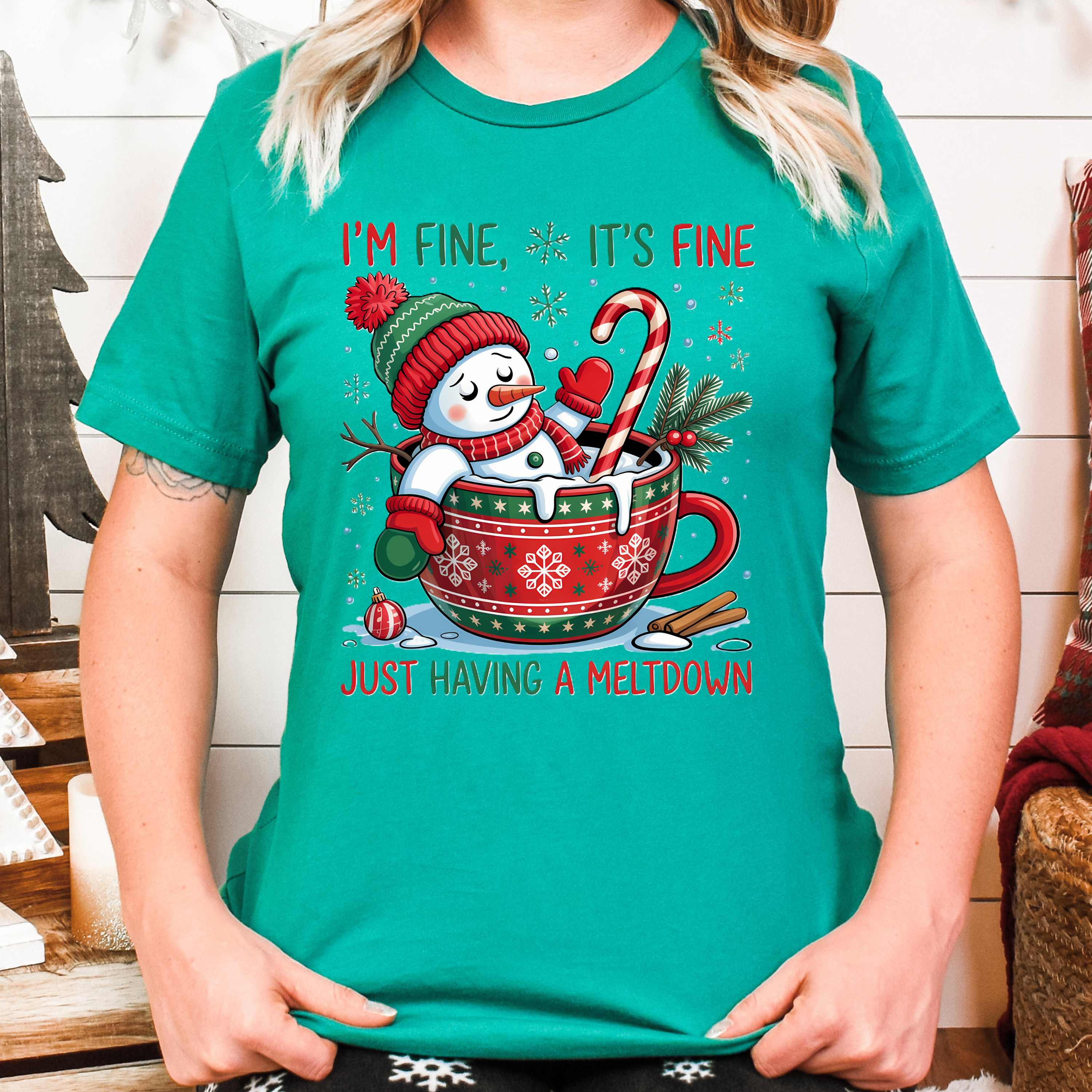 Funny Xmas Snowman Shirt Holiday Humor Meltdown Tee Cute Winter Coffee Gift Festive Party Outfit