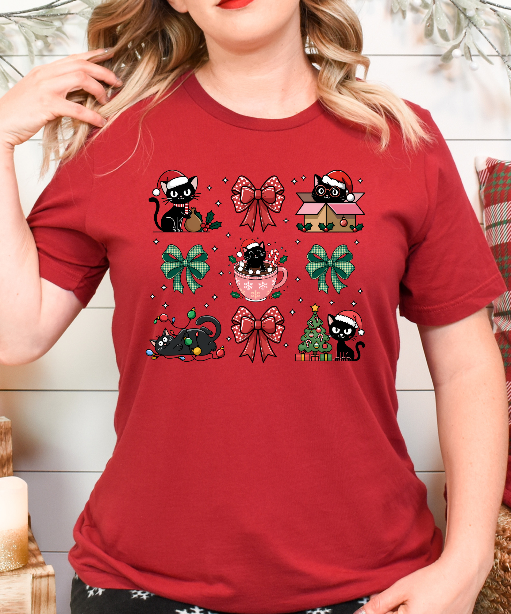 Black Cats Christmas Shirt – Cute Holiday Cat Lover Gift Tee with Bows