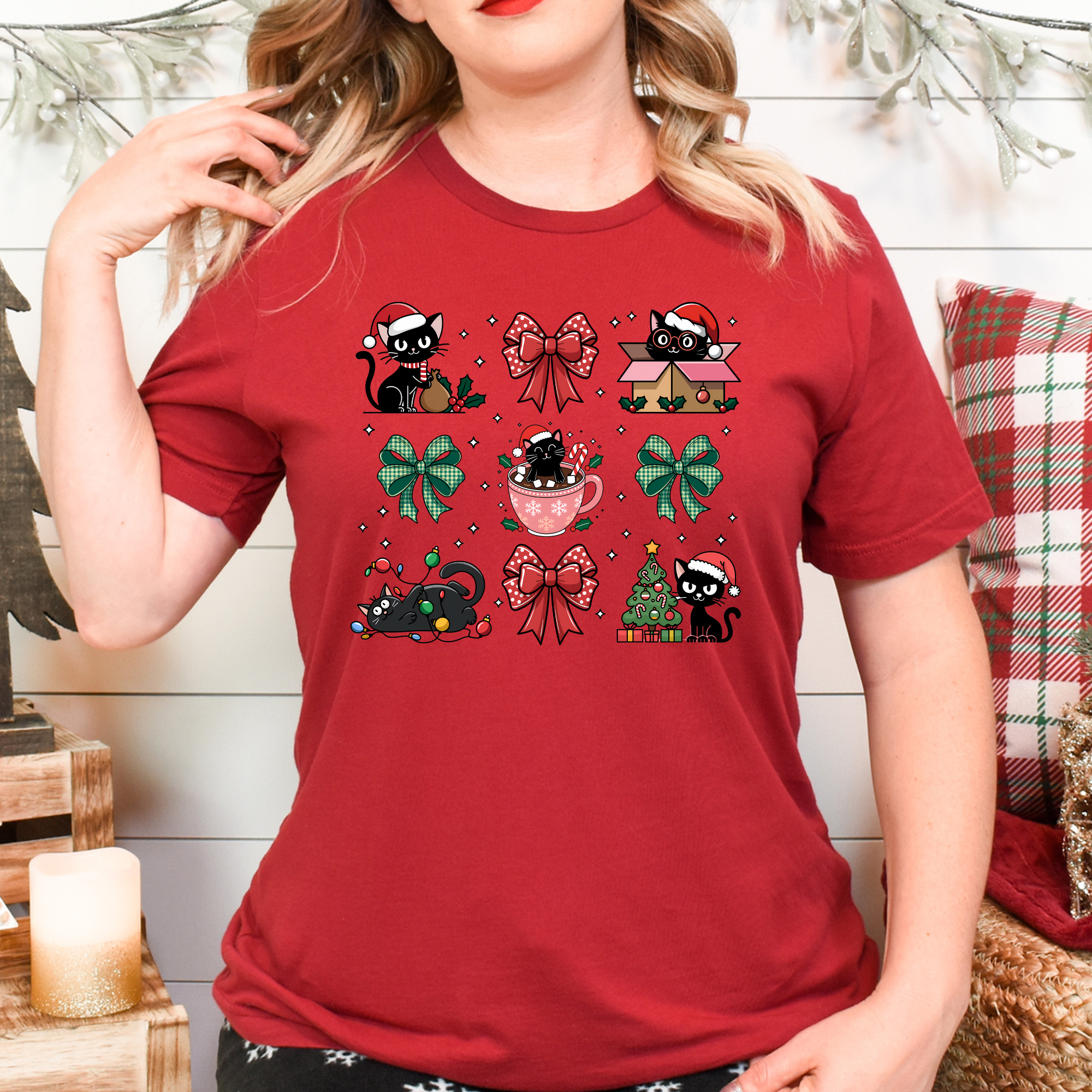 Black Cats Christmas Shirt – Cute Holiday Cat Lover Gift Tee with Bows