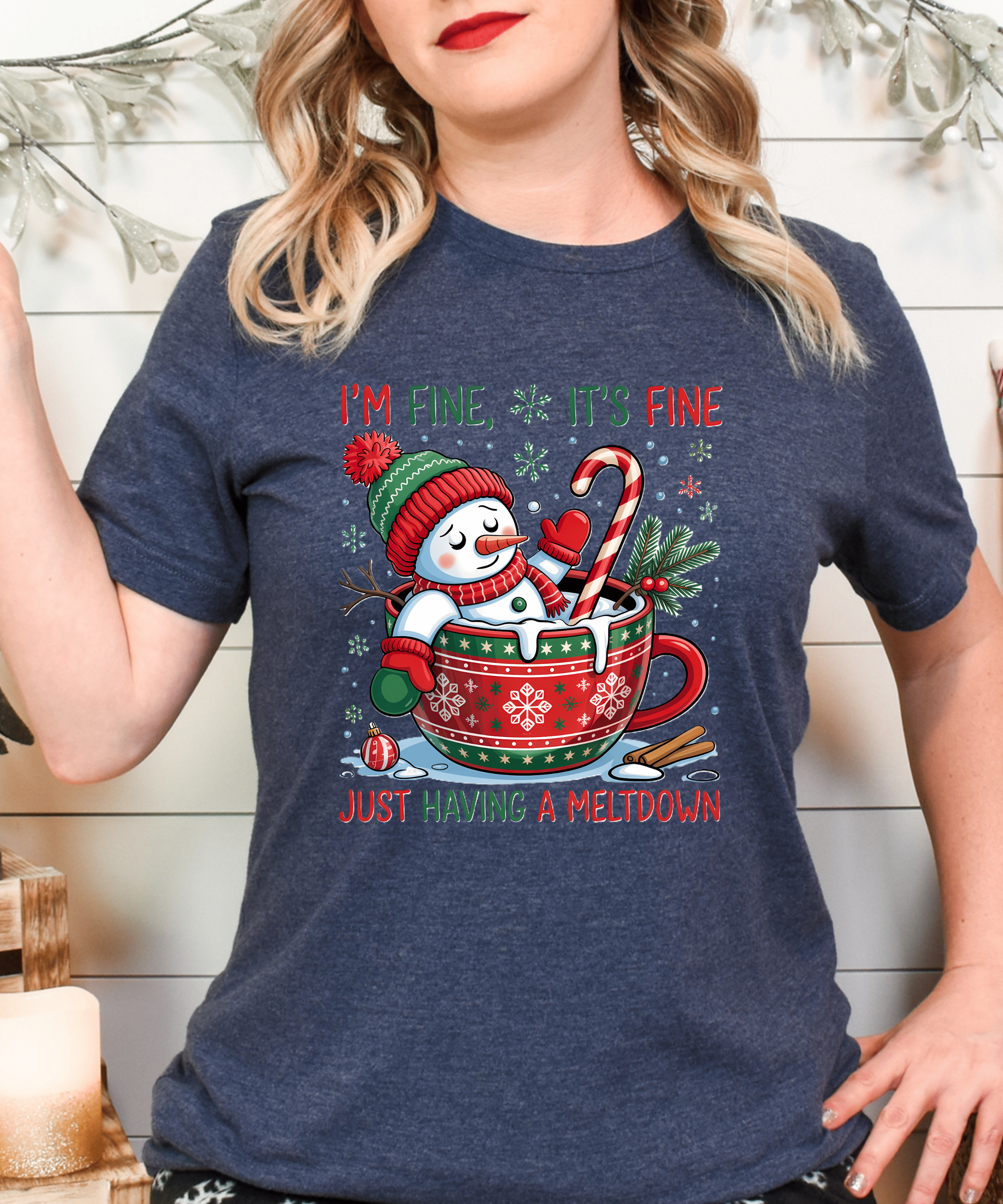 Funny Xmas Snowman Shirt Holiday Humor Meltdown Tee Cute Winter Coffee Gift Festive Party Outfit