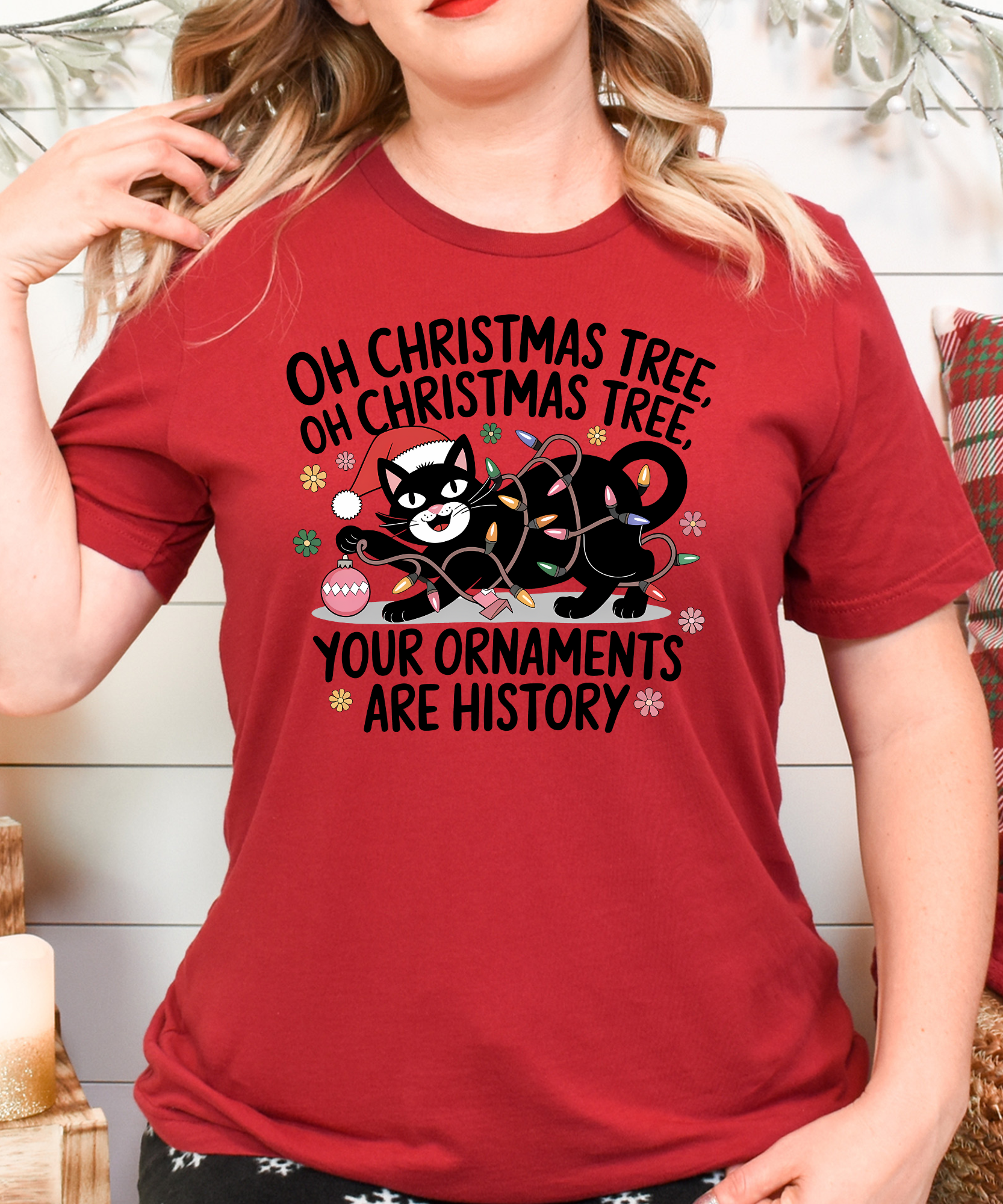 Funny Christmas Cat Tee – Oh Christmass Tree Ornaments Destroyer Shirt