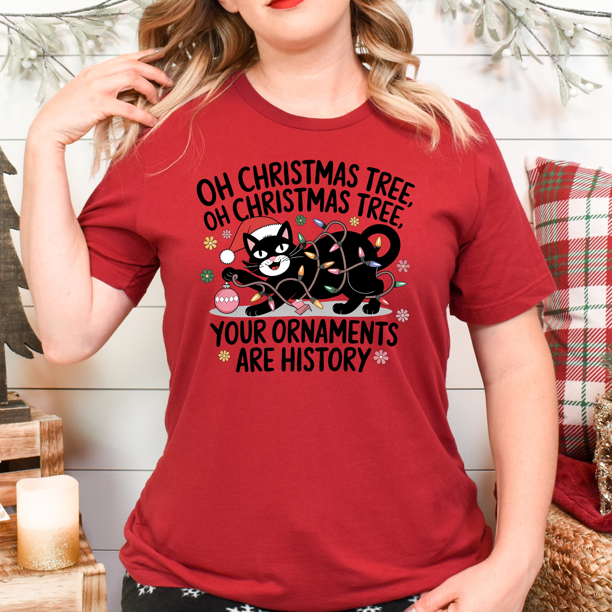 Funny Christmas Cat Tee – Oh Christmass Tree Ornaments Destroyer Shirt