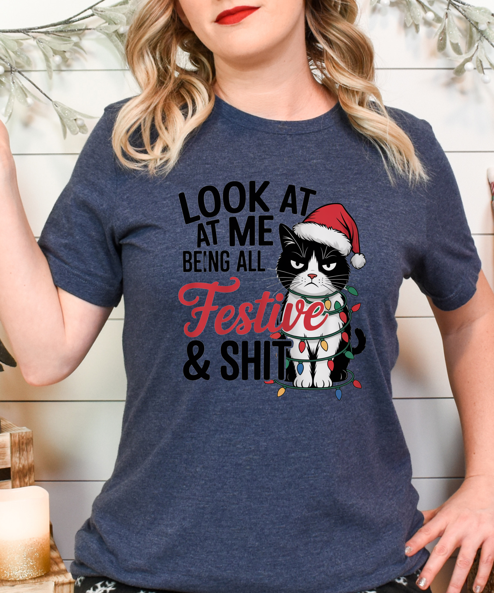 Funny Grumpy Cat Christmas Shirt – Look at Me Being All Festive Tee