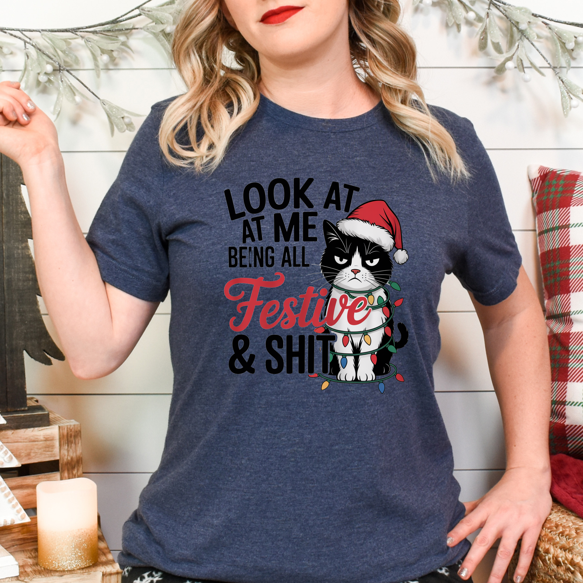 Funny Grumpy Cat Christmas Shirt – Look at Me Being All Festive Tee