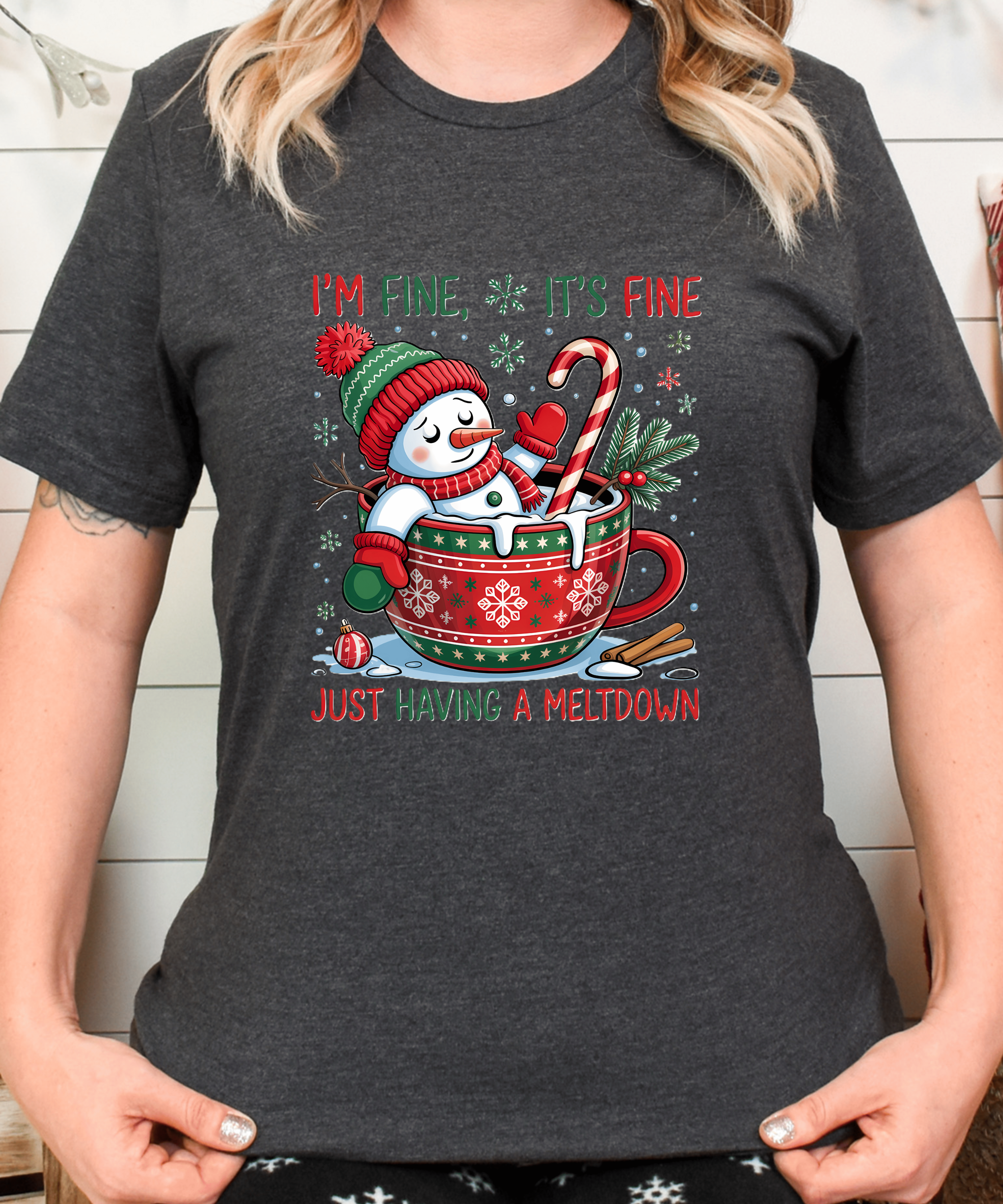 Funny Xmas Snowman Shirt Holiday Humor Meltdown Tee Cute Winter Coffee Gift Festive Party Outfit