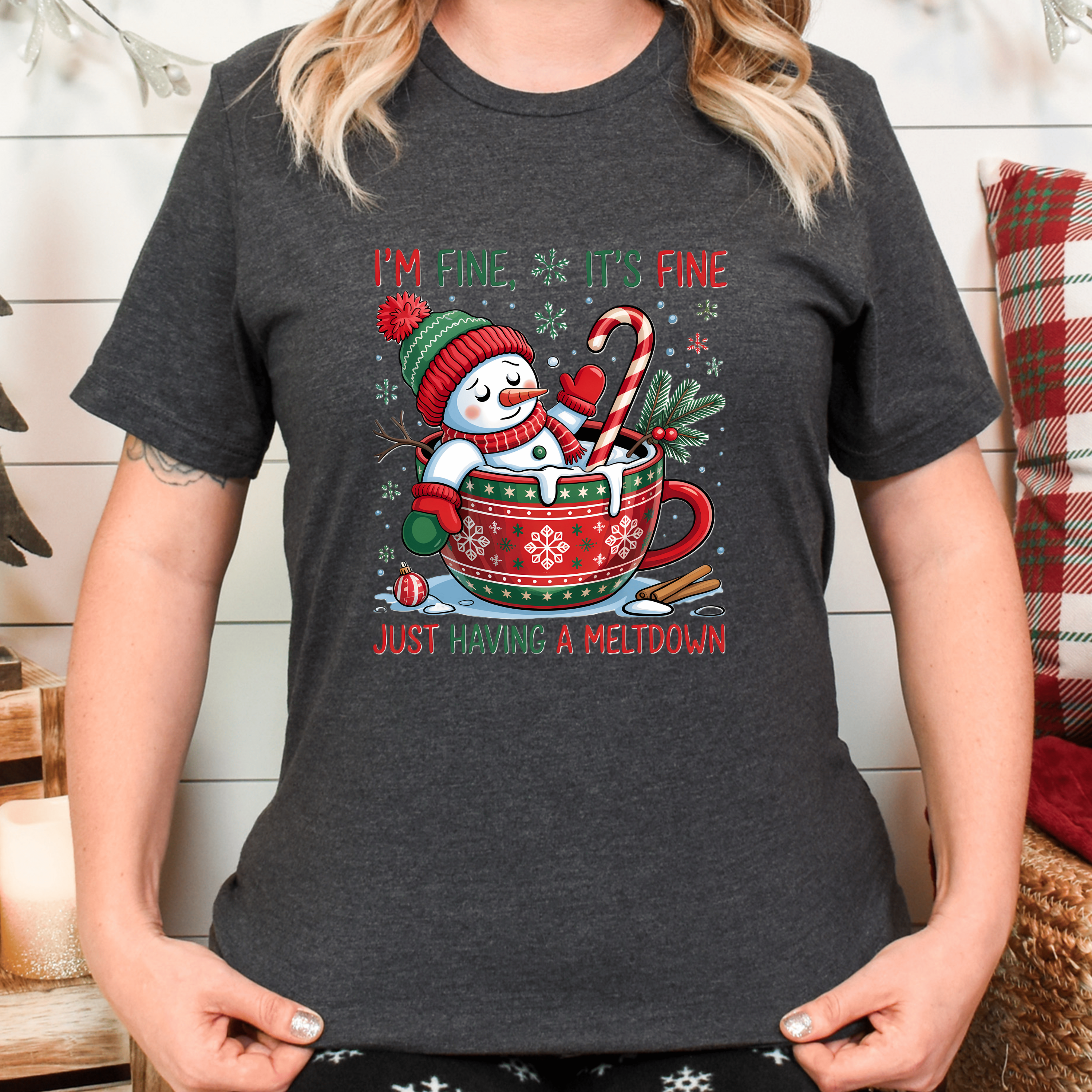 Funny Xmas Snowman Shirt Holiday Humor Meltdown Tee Cute Winter Coffee Gift Festive Party Outfit