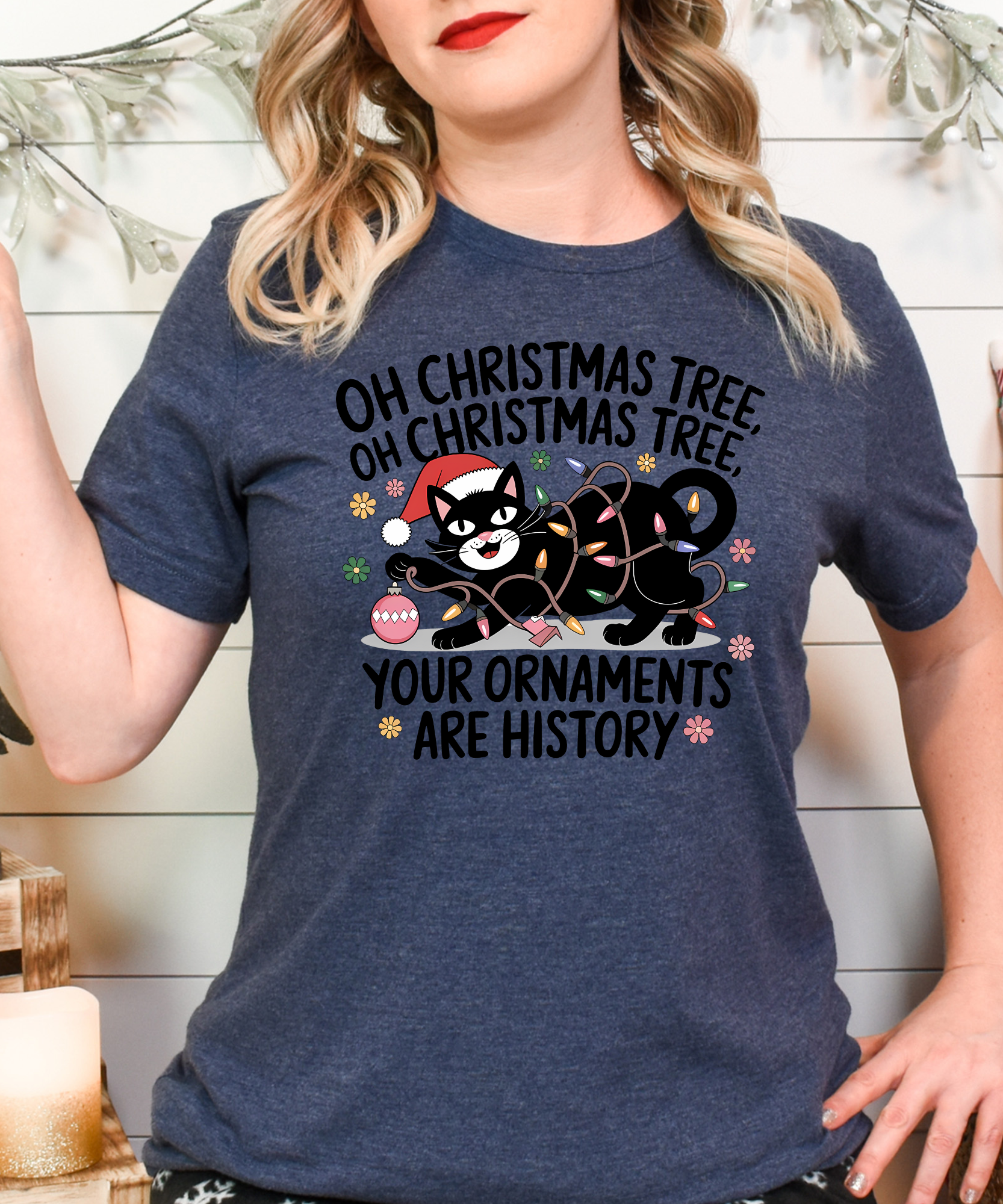 Funny Christmas Cat Tee – Oh Christmass Tree Ornaments Destroyer Shirt