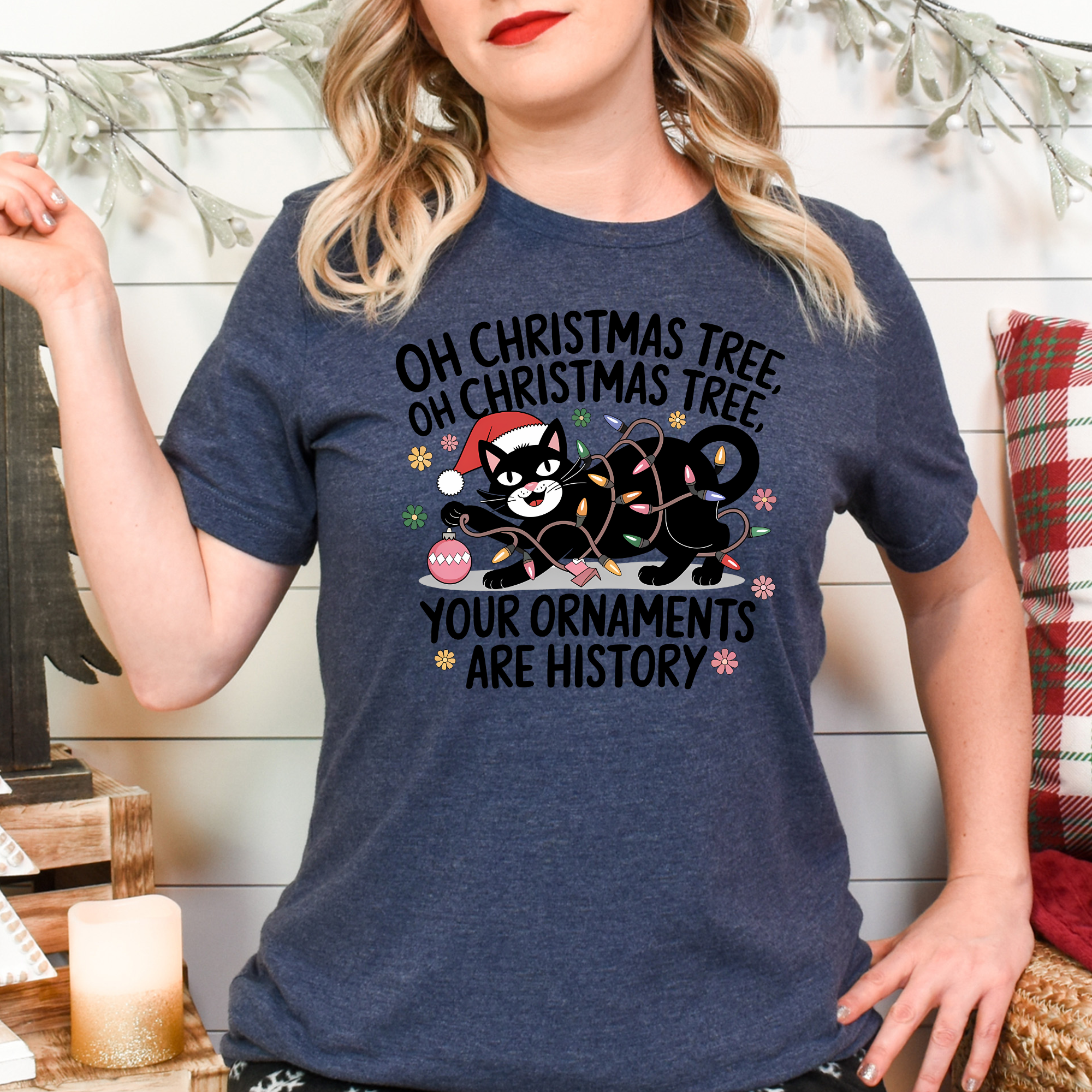 Funny Christmas Cat Tee – Oh Christmass Tree Ornaments Destroyer Shirt