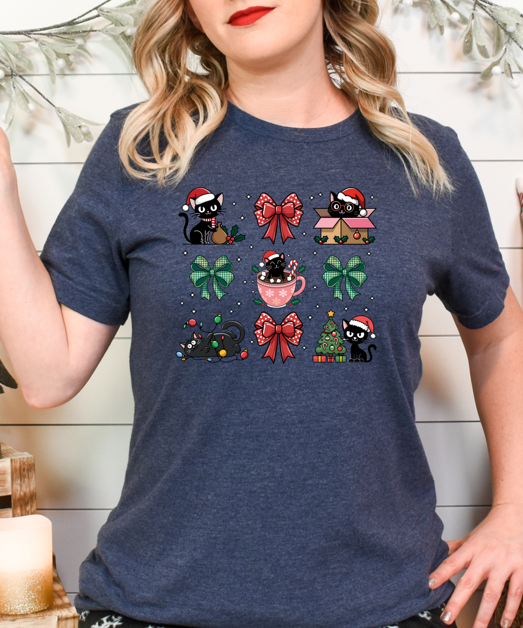 Black Cats Christmas Shirt – Cute Holiday Cat Lover Gift Tee with Bows