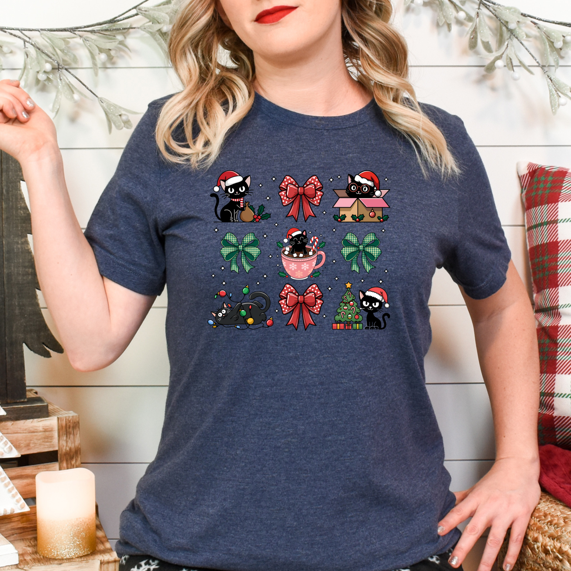 Black Cats Christmas Shirt – Cute Holiday Cat Lover Gift Tee with Bows
