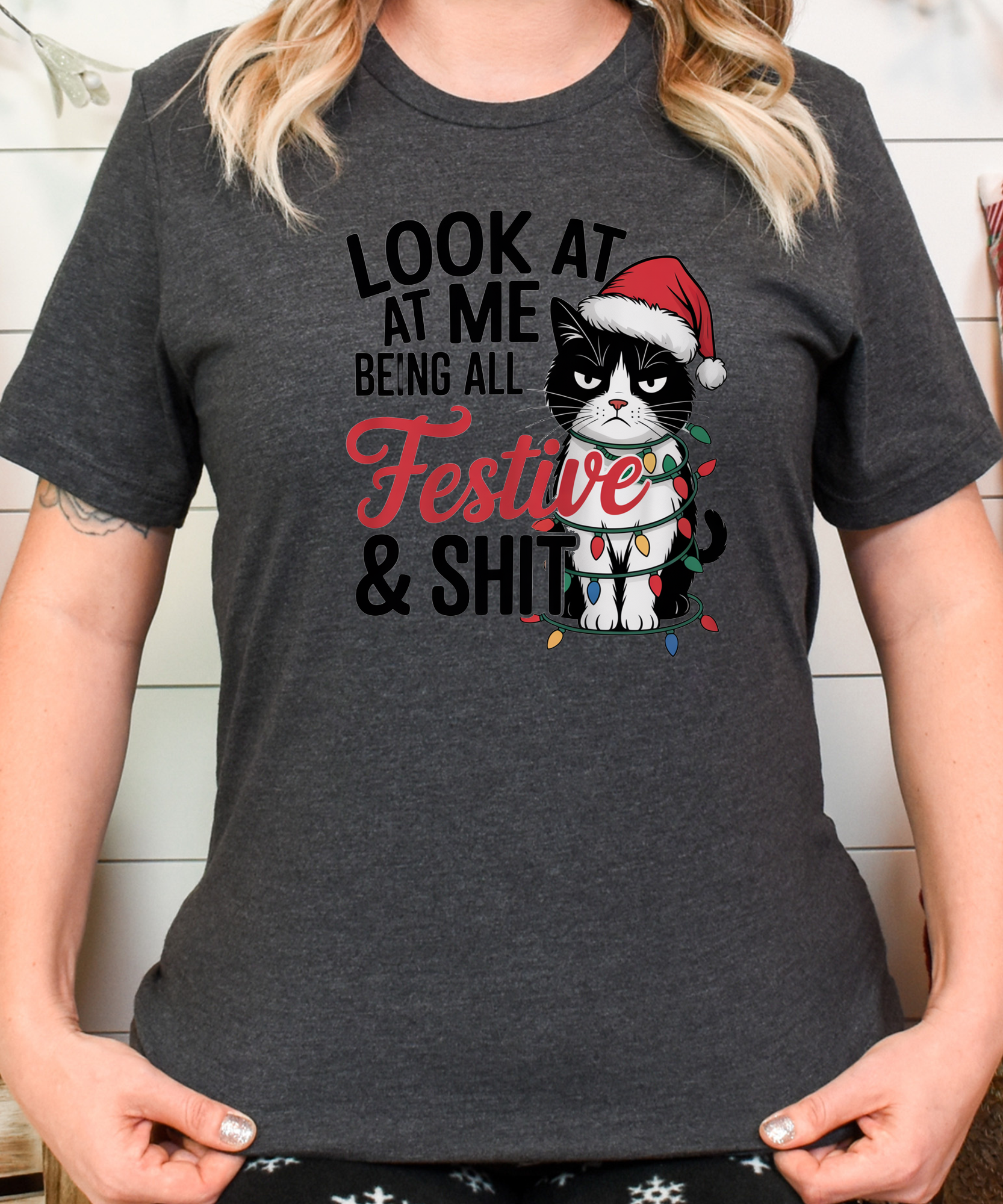 Funny Grumpy Cat Christmas Shirt – Look at Me Being All Festive Tee