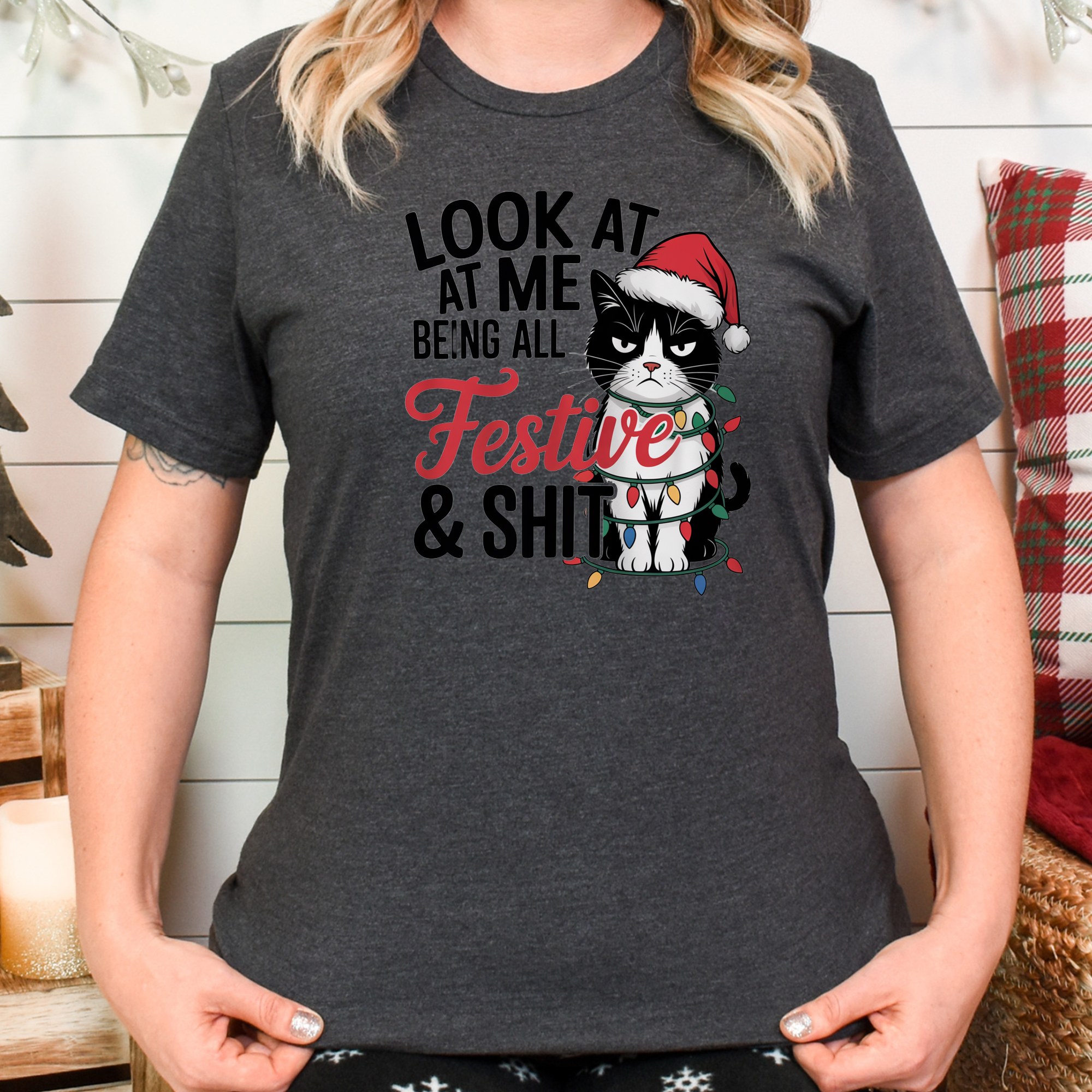 Funny Grumpy Cat Christmas Shirt – Look at Me Being All Festive Tee