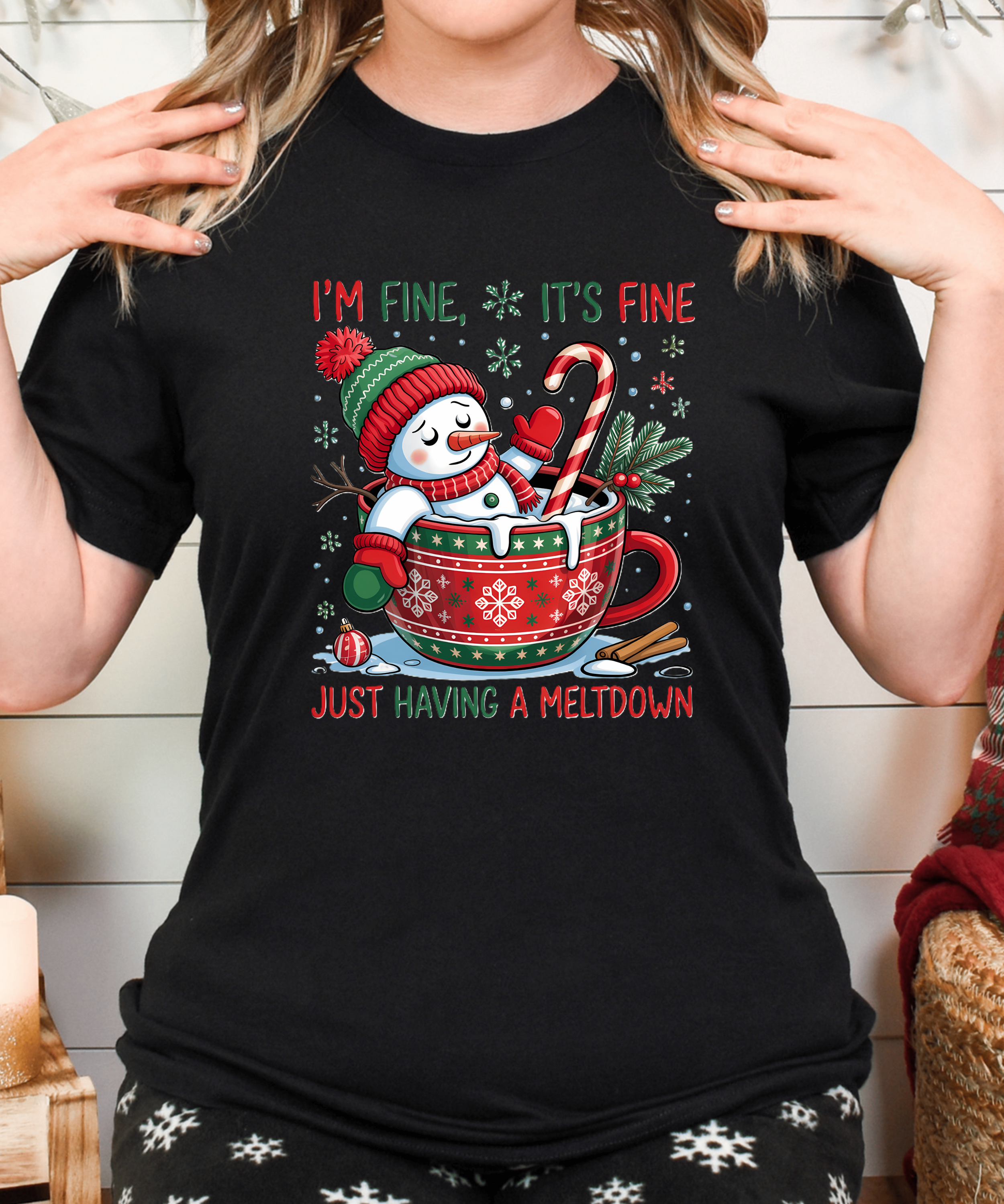 Funny Xmas Snowman Shirt Holiday Humor Meltdown Tee Cute Winter Coffee Gift Festive Party Outfit