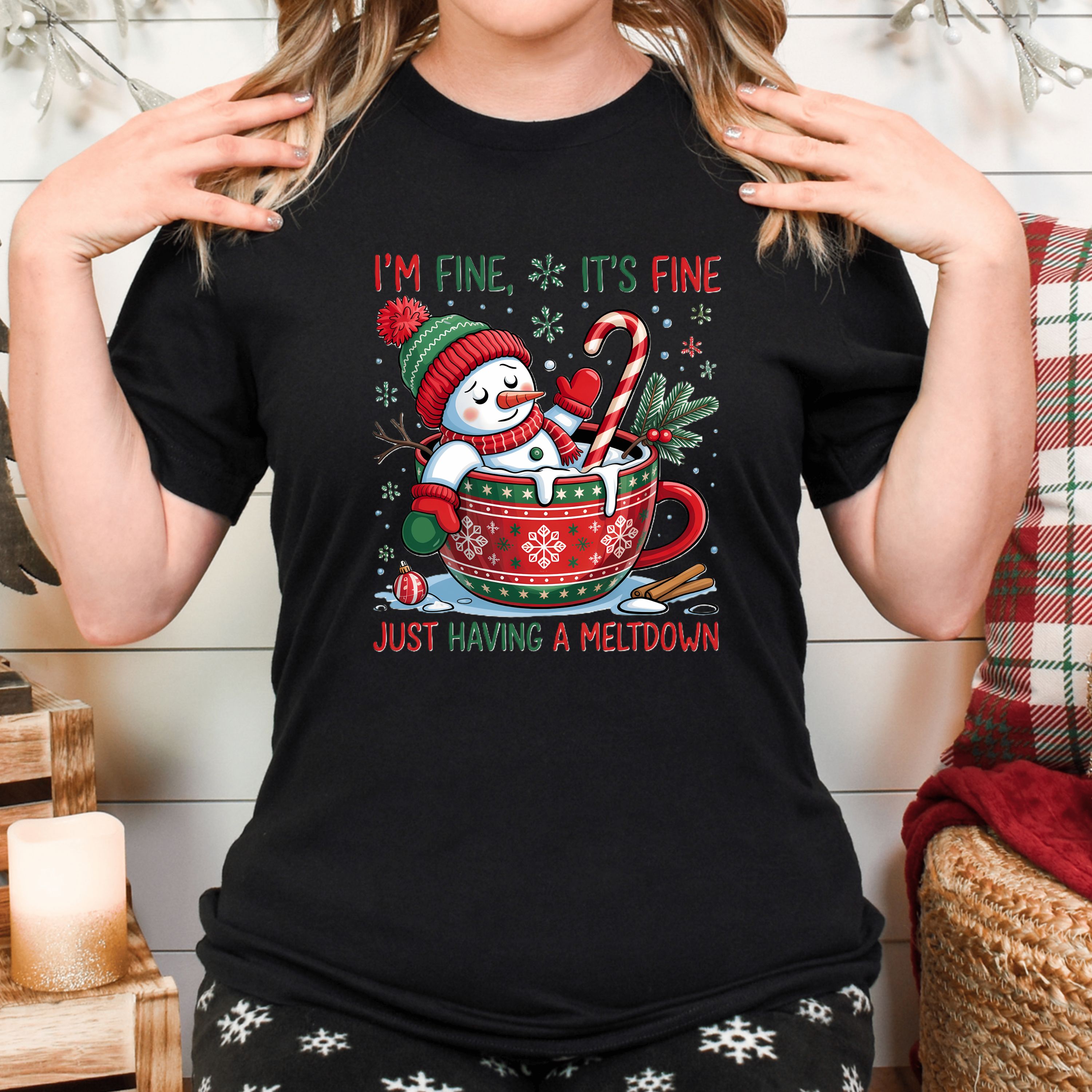 Funny Xmas Snowman Shirt Holiday Humor Meltdown Tee Cute Winter Coffee Gift Festive Party Outfit