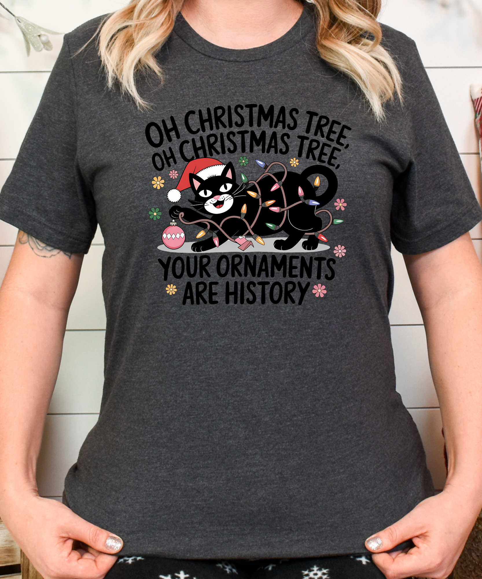 Funny Christmas Cat Tee – Oh Christmass Tree Ornaments Destroyer Shirt