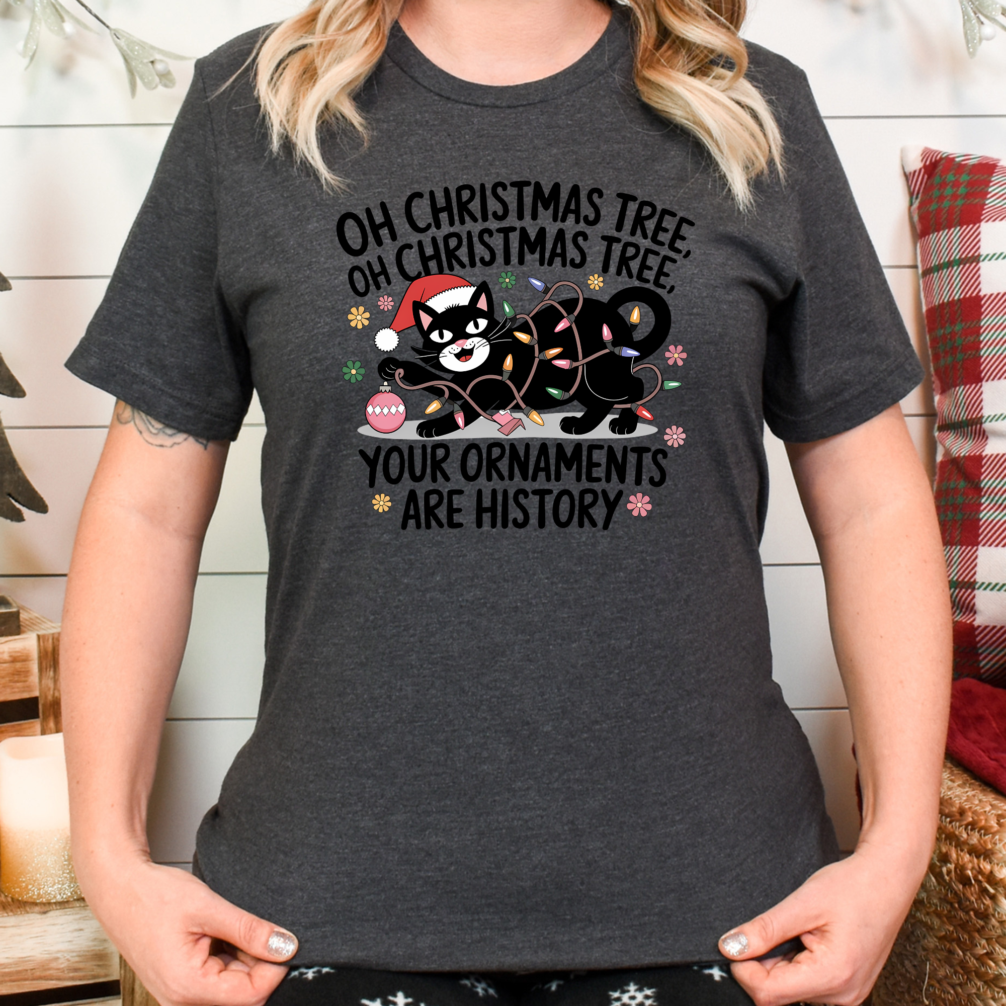 Funny Christmas Cat Tee – Oh Christmass Tree Ornaments Destroyer Shirt